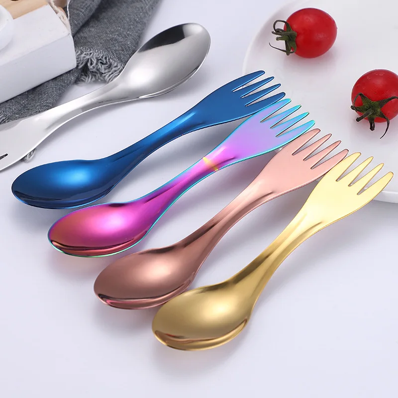 

Two in one fork spoon Cookware tableware utensil Picnic cutlery portable Outdoor camping Ti Titanium utensil Spork camp flatware