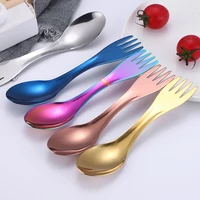 two in one fork spoon cookware tableware utensil picnic cutlery portable outdoor camping ti titanium utensil spork camp flatware