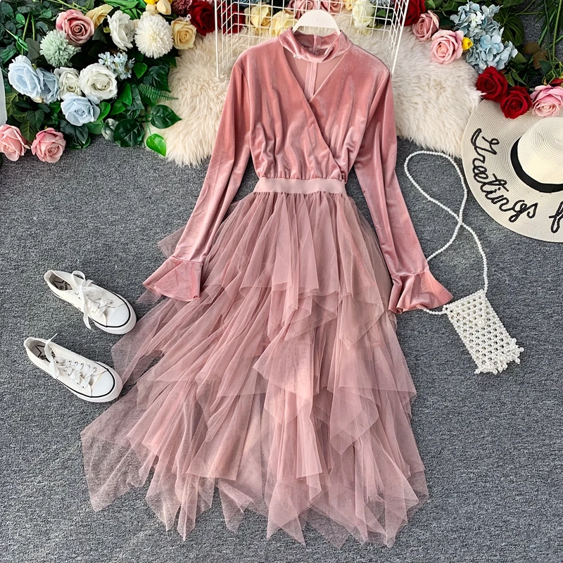 Винтажное Золотое вельветовое платье для вечеринки женское тонкое облегающее