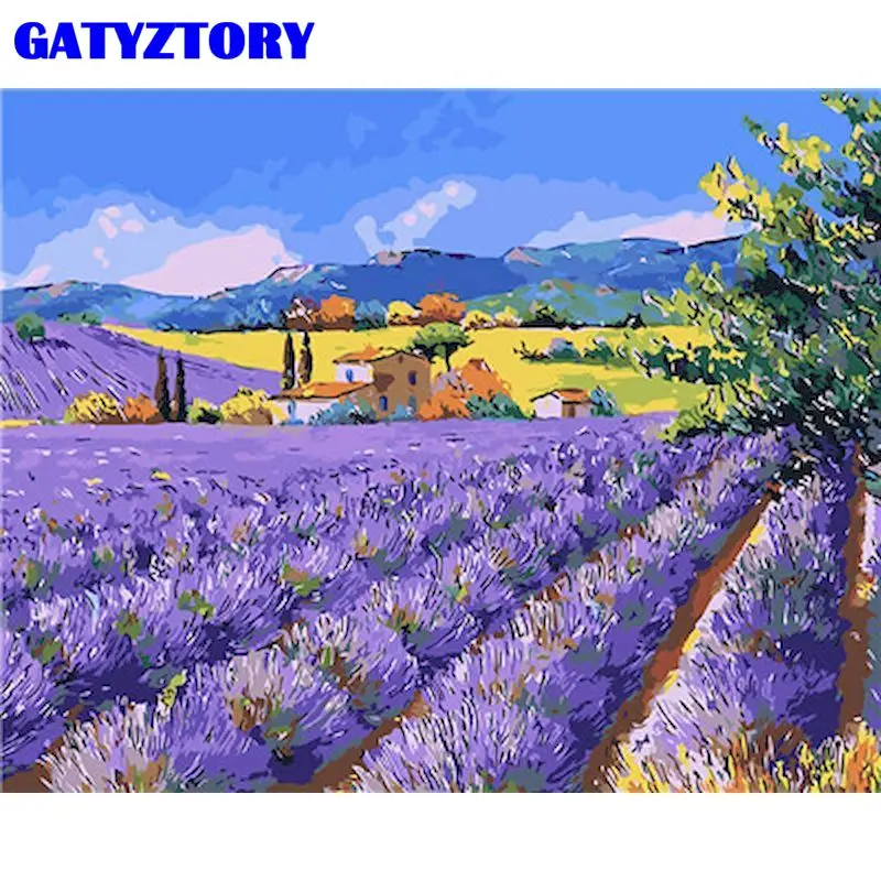 

GATYZTORY картина по номерам Наборы для взрослых и детей, ручная работа, уникальный подарок 40x50 см оправа, фиолетовые цветы живопись маслом по но...