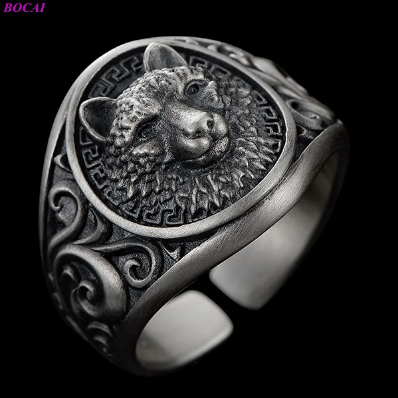 

BOCAI Solide S925 Sterling Silver rings leopard head Retro single index finger domineering Thai silver rrings for men