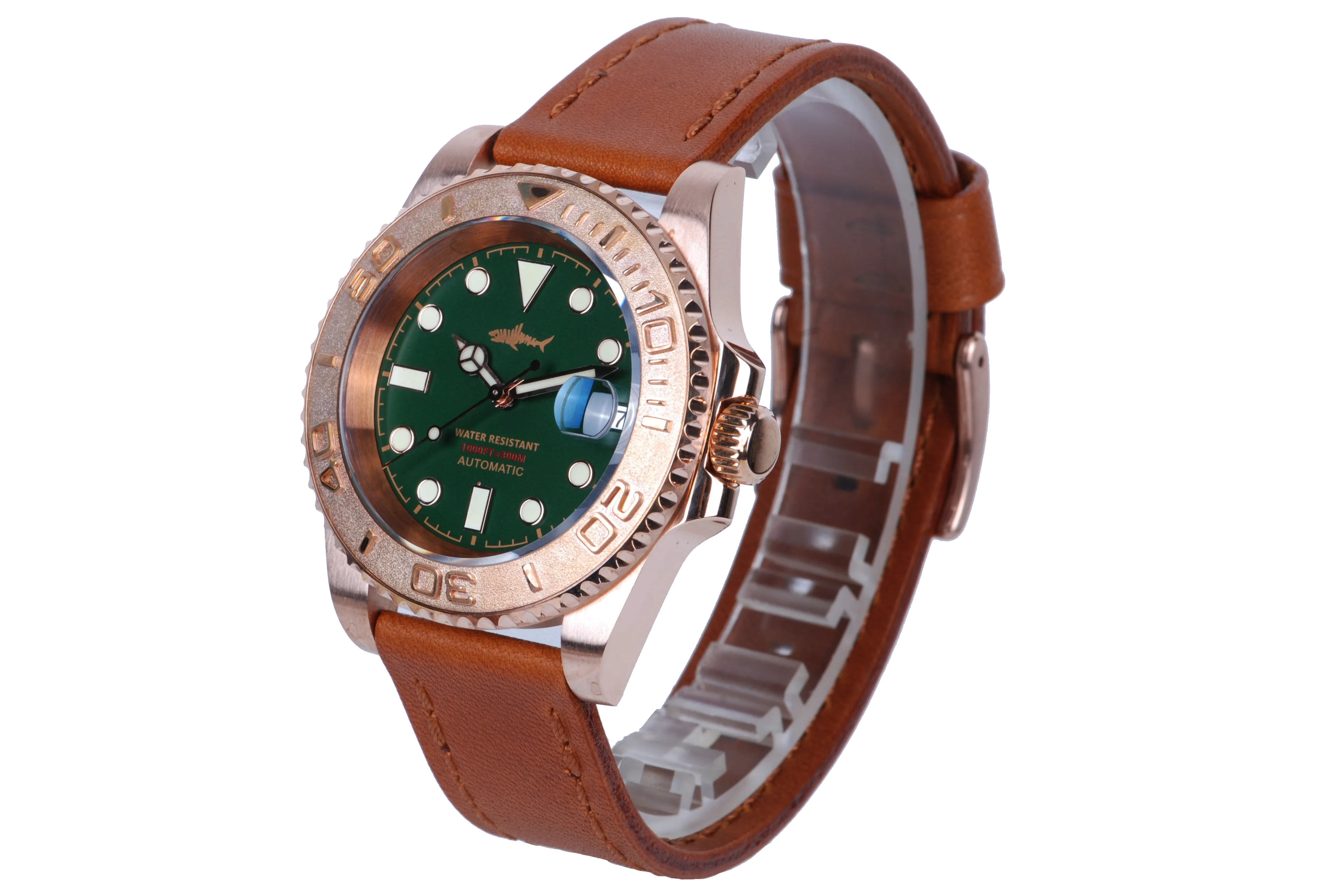 Мужские часы HEIMDALLR из водолазной бронзы сапфировые 40 мм с зеленым циферблатом 30