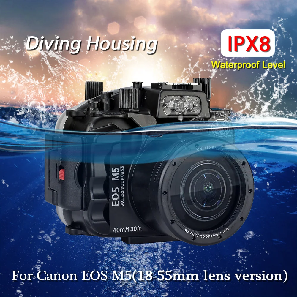 للبيع كاميرا مقاومة للماء حالة لكانون EOS M5 40M/130ft الغوص حاوية الكاميرا مع 22 مللي متر 18-55 مللي متر العدسات 1 قطعة