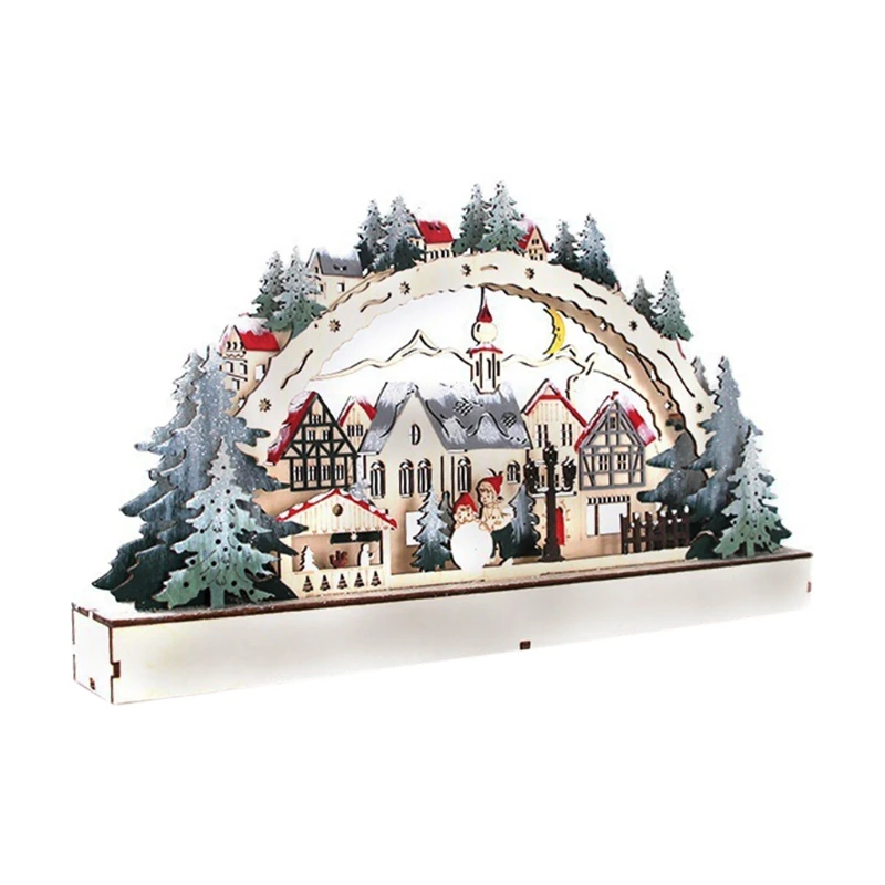 

Christmas Desktop Wooden Ornaments Luminous Xmas Village Home Decor LED Light