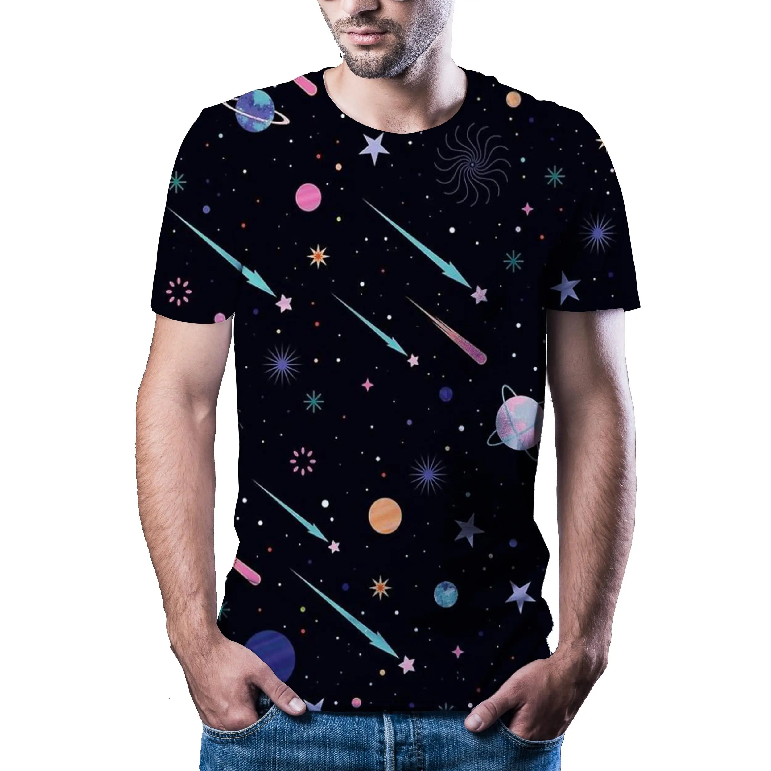 Космической галактики 3D Футболка с короткими рукавами принтом Летнее стильное