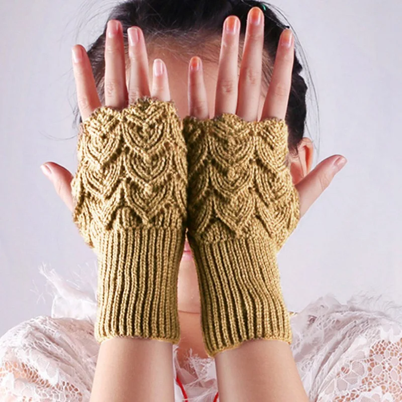 

10 color high quality female half finger gloves fashion hand warm winter gloves female arm crochet gloves warm fingerless gloves