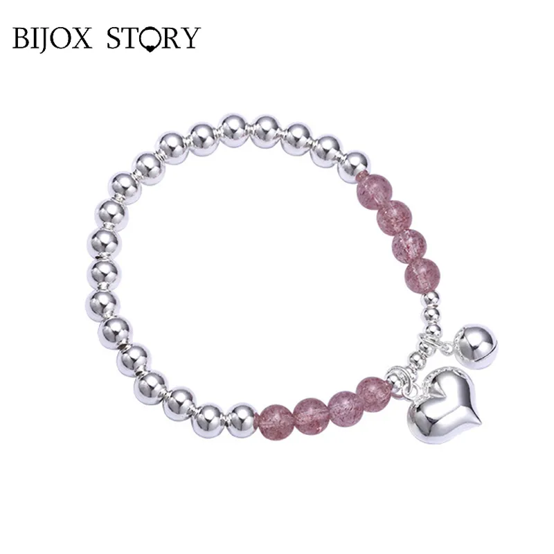 

BIJOX STORY Luxury 925 Sterling Silver Bracelet with Strawberry Crystal Beads Fine Jewellery for Women Wedding Party Wholesales