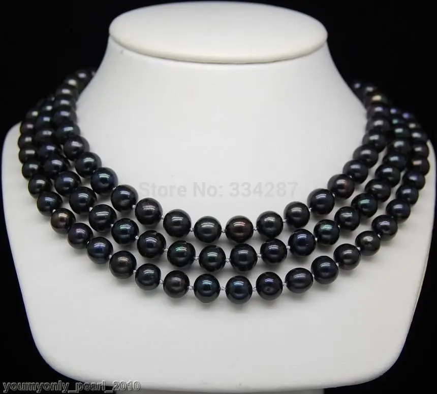 Cultured 8-9mm AAA black pearl necklaces 48