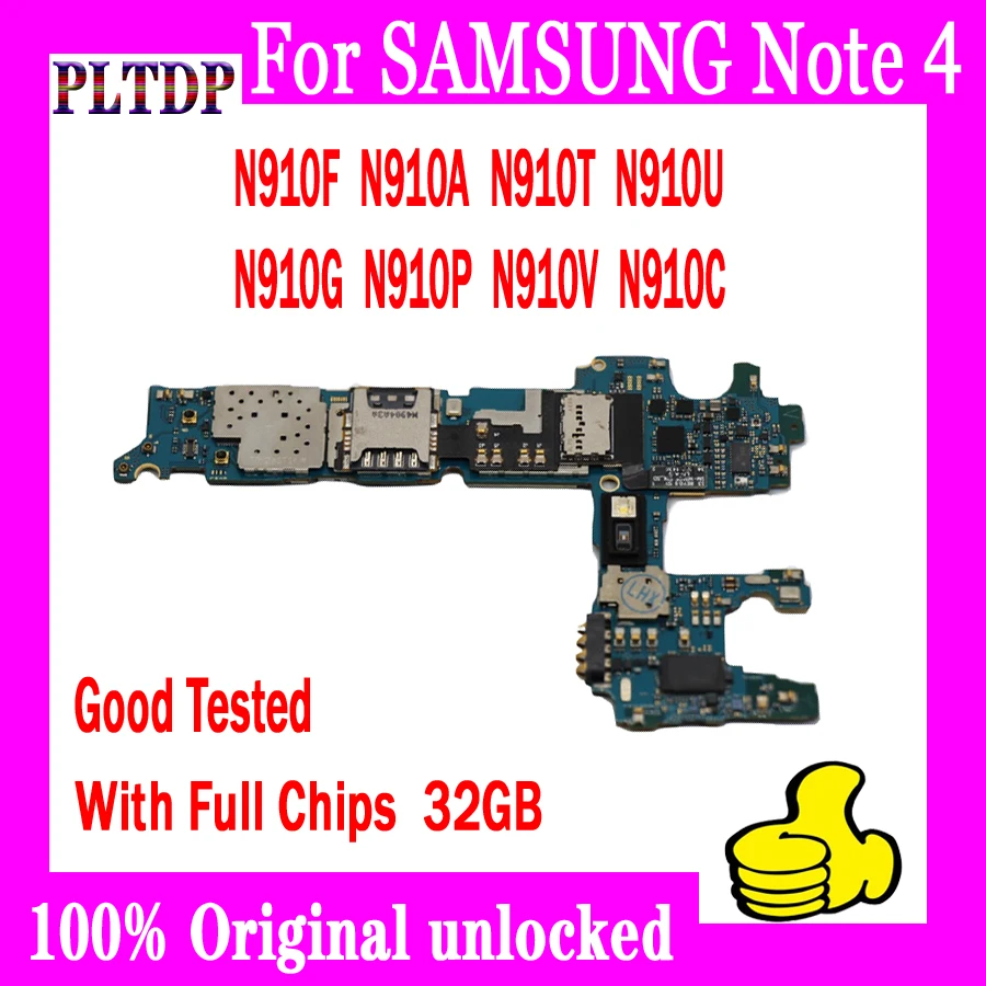 

100% оригинальная разблокированная материнская плата для Samsung Galaxy Note 4 N910U N910A 32 Гб с полными ЧИПАМИ логическая плата Европейская версия протес...