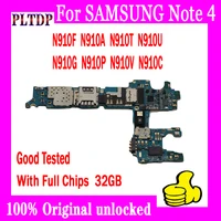 100% original unlocked motherboard for Samsung Galaxy Note 4 N910U N910A 32GB with full chips Logic board EU Version good tested