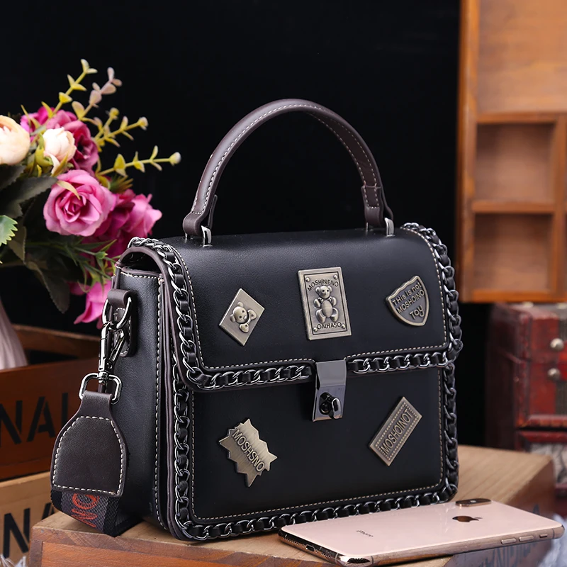 

Tote Bags for Women 2021 New Fashion Badge Simple Genuine Leather Lock Single Shoulder Satchels Small Square Bag Grand Sac Femme