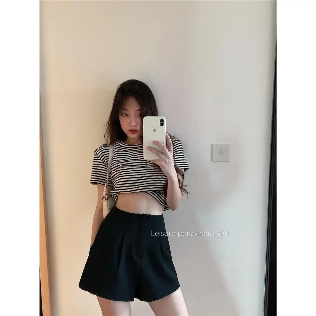 

Suit Shorts New High Waist Thin Section Was Thin Loose A Word All-match Summer Casual Pants