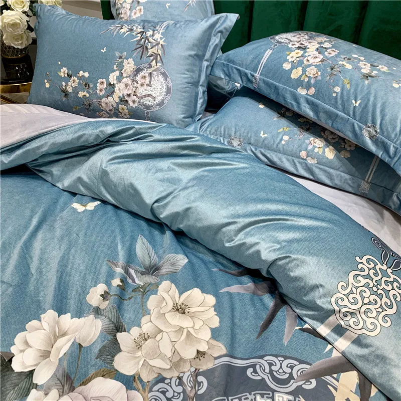 2019 4pcs Luxury printing Bedding Set Duvet Cover Sheet Pillowcase King Queen Size Velvet Bed Linen | Дом и сад