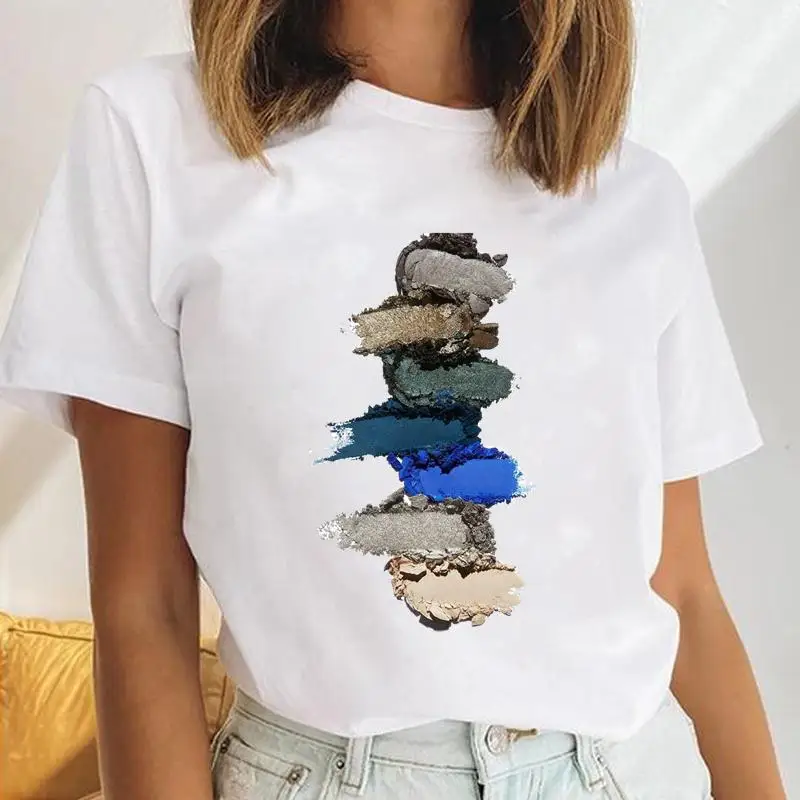 

Women Make Up Beauty Floral Flower Sexy Female Short Sleeve Cartoon Clothes Tops Print Cute Ladies Tees Tshirt Graphic T-Shirt