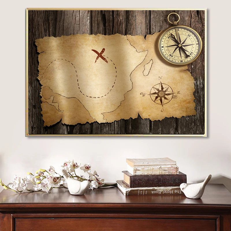 Винтажный Ретро компас Карта мира печатные плакаты HD Картина на холсте настенное
