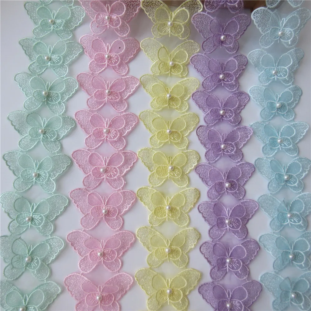 1 ярд бабочка жемчуг органза кружевная отделка вязальная вышитая лента лоскутное