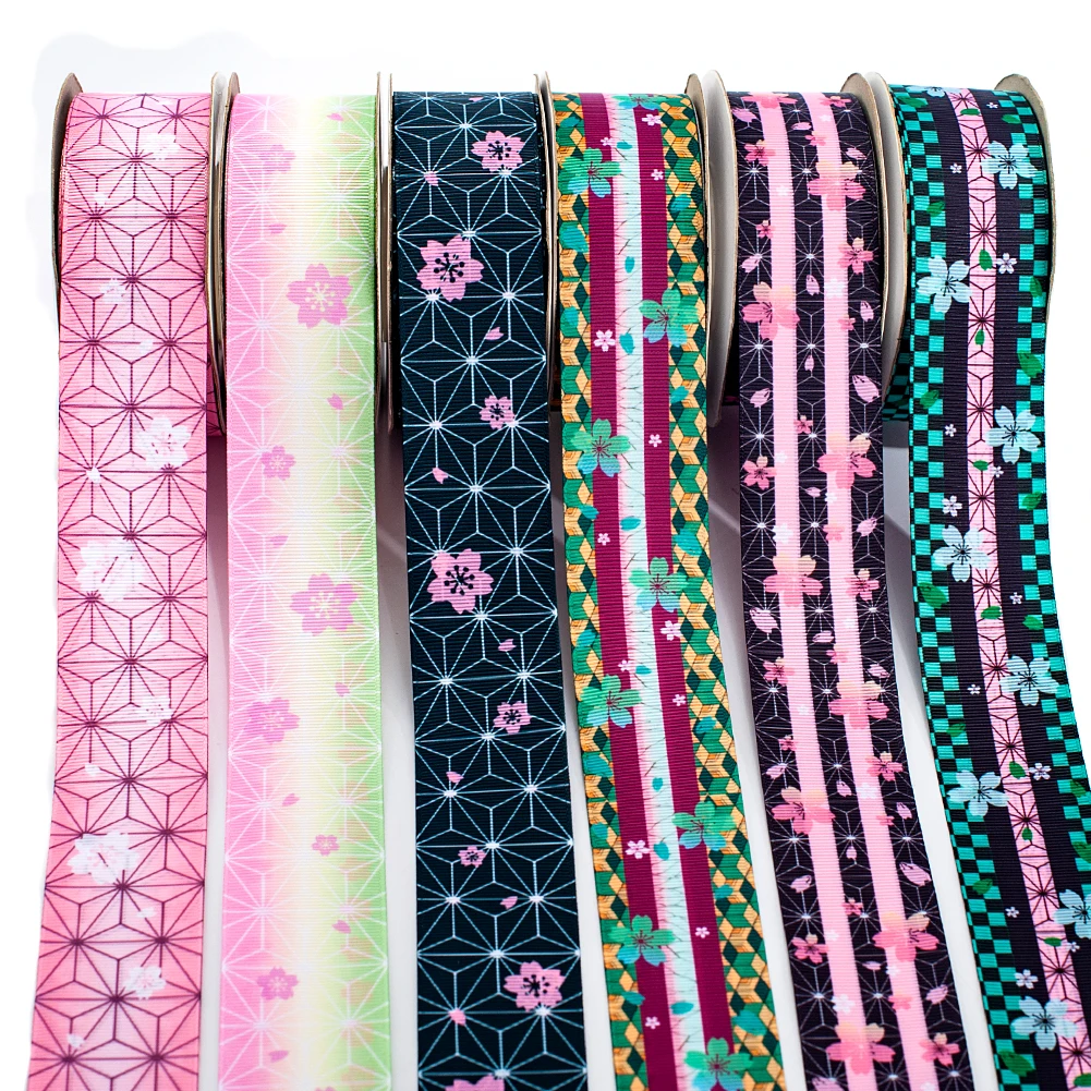 

New Japanese Kimetsu No Yaiba Pattern Printed Grosgrain,satin Ribbon 50 Yards