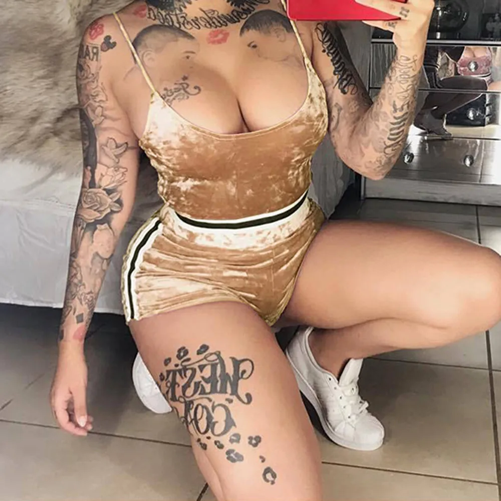 Модный женский бархатный пижамный комплект из 2 предметов сексуальные бархатные