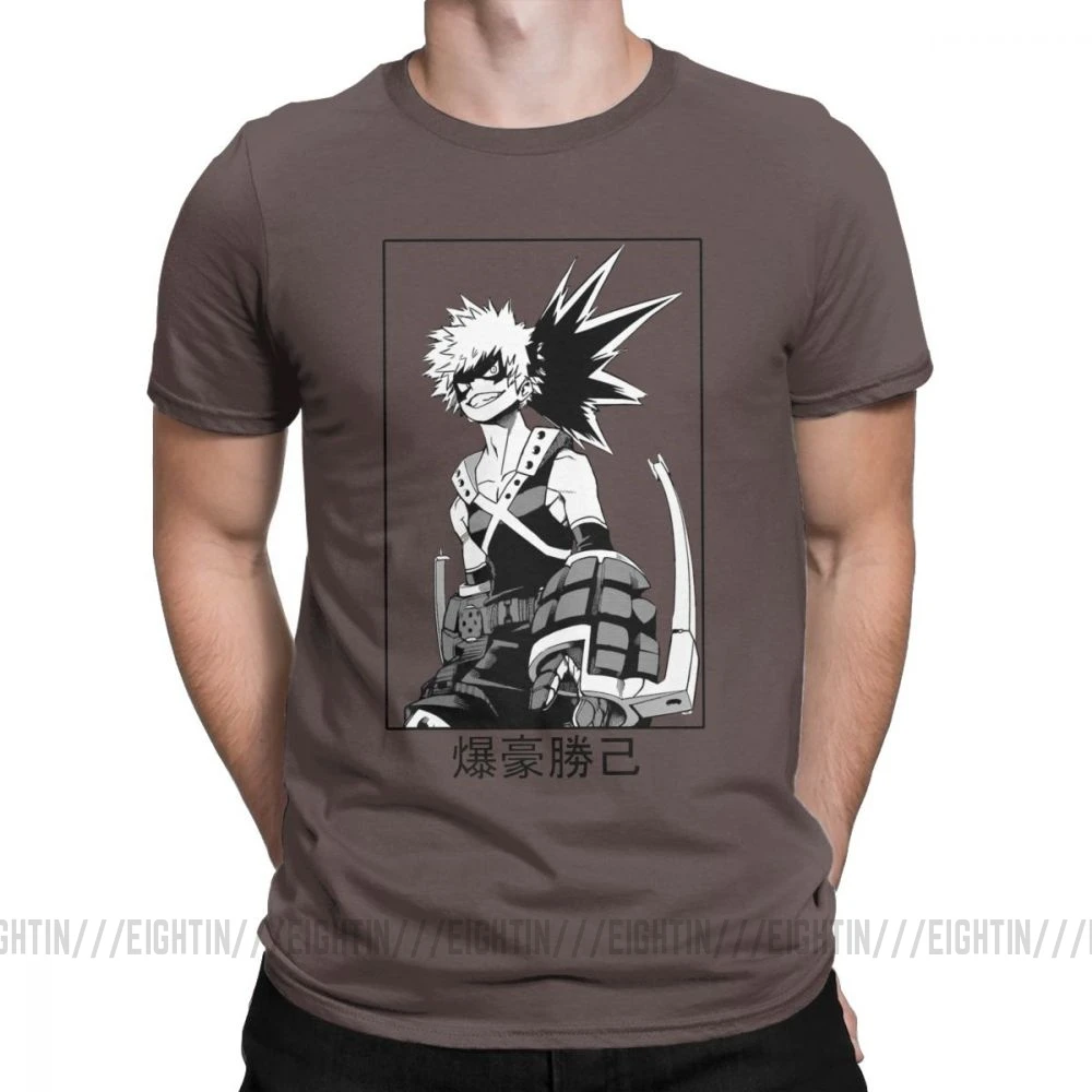 Мужская футболка с надписью «Katsuki Bakugo», футболка с надписью «My Hero Academy», новинка, топы с короткими рукавами и круглым вырезом, хлопковые футболки размера плюс - Цвет: Коричневый