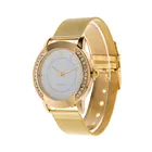 Часы наручные женские кварцевые, Модные Аналоговые золотистые, с кристаллами из нержавеющей стали