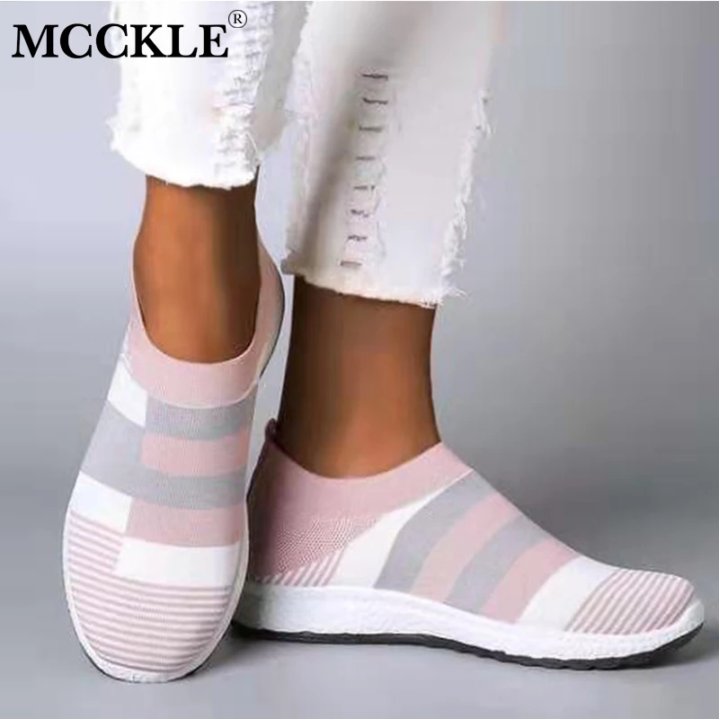 MCCKLE/женская Повседневная Вулканизированная обувь; женские кроссовки из сетчатого материала; коллекция года; женские вязаные слипоны на плоской подошве; женская обувь размера плюс