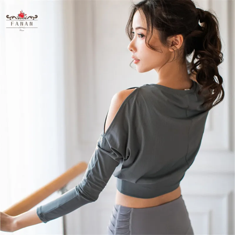 Women Yoga Short Shirts Sexy Sports Long Sleeve Fitness Workout Off Shoulder Crop Tops Running Shirts Quick Dry Female Shirts