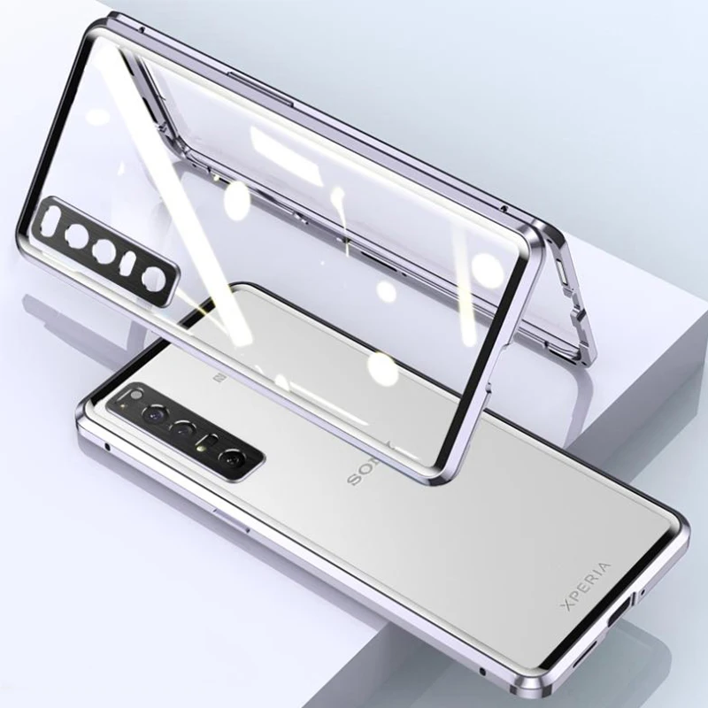 360 Full Magnetic Case For Sony Xperia 10 iii 1 iii Phone Case 5 IV Aluminum Metal Bumper Tempered Glass Camera Protector Cover