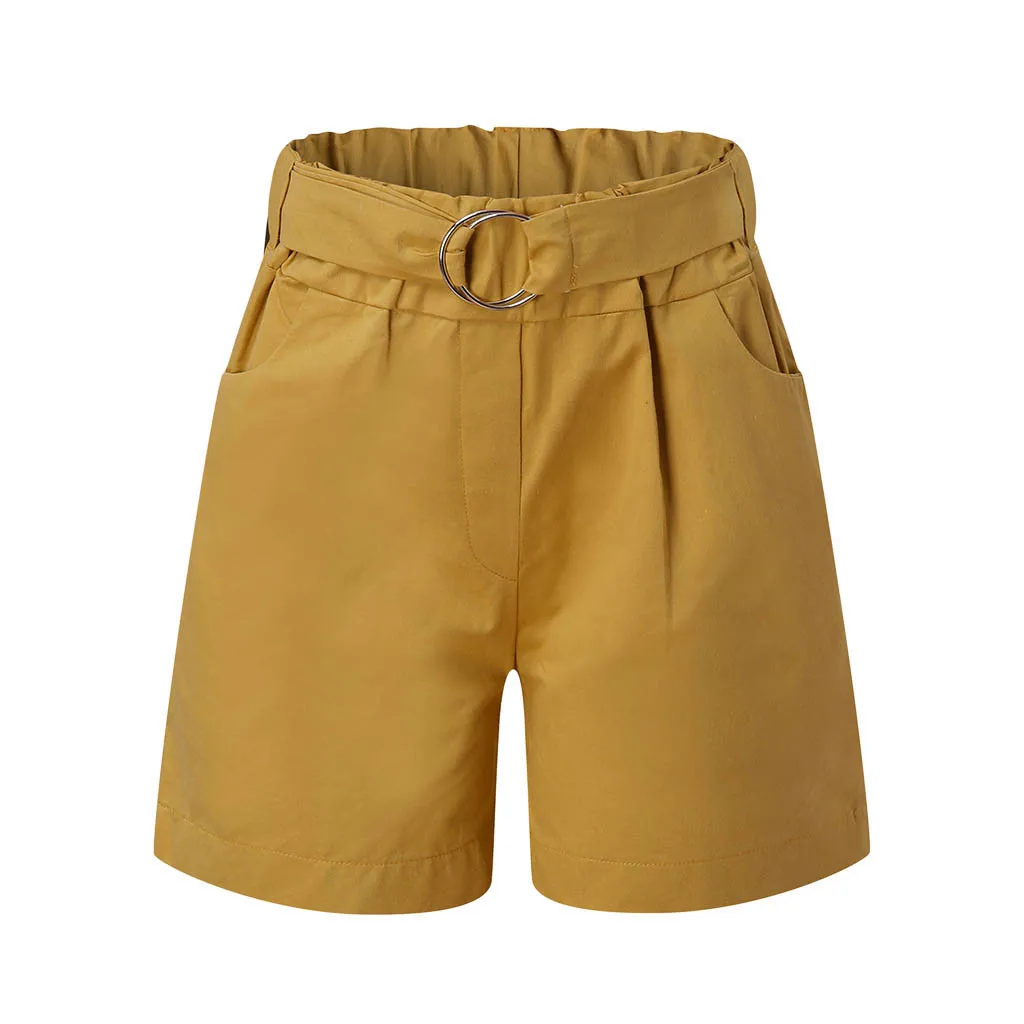 Шорты Женские с завышенной талией повседневные однотонные свободные короткие