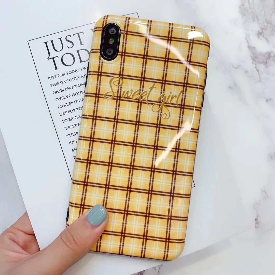 Супер огонь милый простой модный желтый плед пара телефон чехол для iphone Xs MAX XR X 6 6s