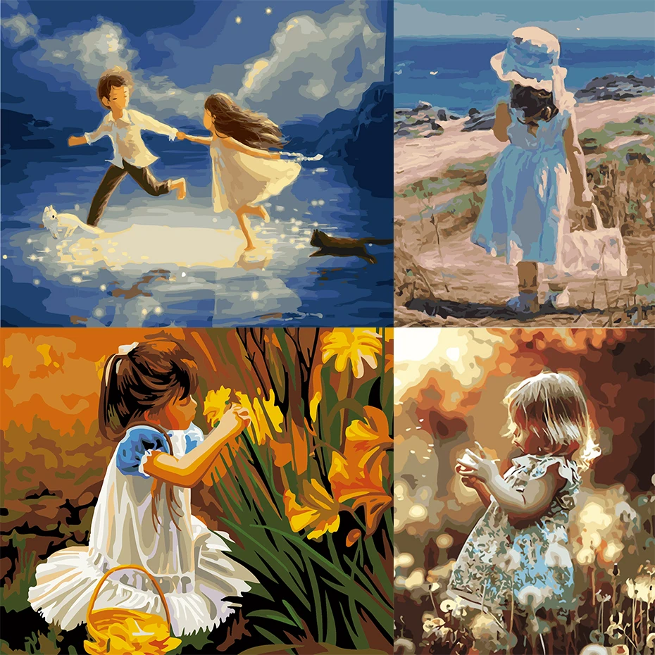 

tapb Children Portrait Pictures Oil Painting By Numbers Figure Acrylic Paint Drawing On Canvas Hand Painted Art Gift Home Decor