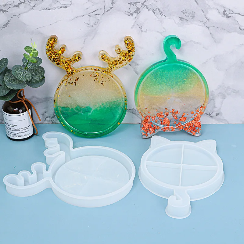 

Tray Silicone Epoxy Mould Christmas Antlers Cat Tray Silicone Molds Mirror Tray Christmas Decoration Making Mold