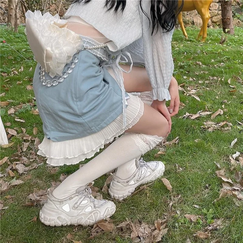 

Y2k 2021 Summer Kawaii Mini Skirt Women Casual Bow Lace Vintage Skirt Female Lolita High Waist Korean Style A-line Skirts Ladies