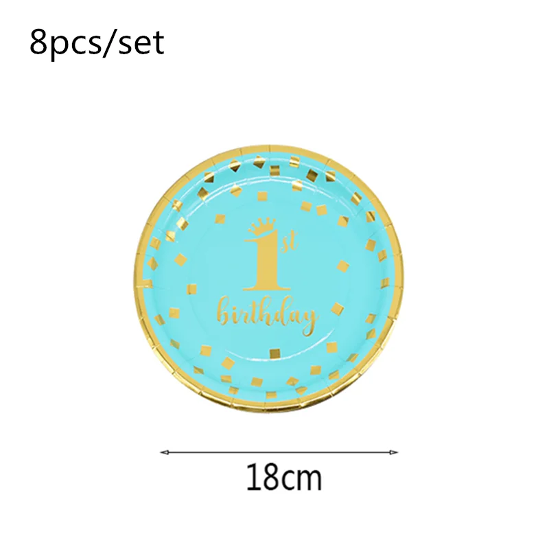 blueB02 1st Birthday Party Supplies Pink Blue Paper Plates Cups Straws Disposable Tableware Banner Gender Reveal Baby Shower Party Decor - Цвет: blueB02
