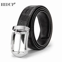 hidup top quality simple design pin buckle metal belts men striped black cow genuine leather belt 3 3cm width clothes nwj105
