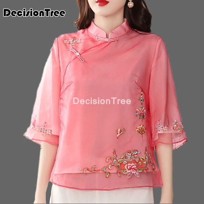 

2022 traditional chinese clothing women fresh cheongsam printing qipao top retro hanfu clothing camisa china mujer