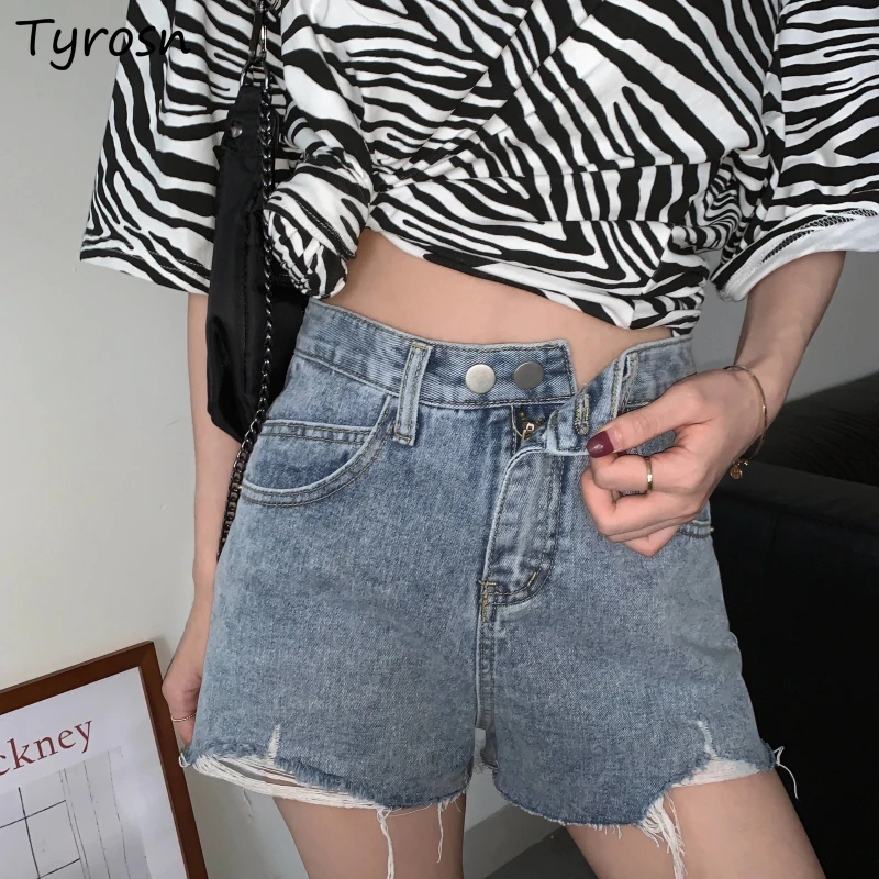 

Women Ripped Shorts Denim Solid Retro Fashion Hot High Waist All-match Ulzzang Casual Daily Femme Ins Sweet Girls Fur-lined Y2K
