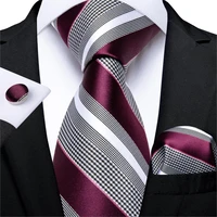 fashion striped tie for men red wine white silk wedding tie hanky cufflink gift tie set dibangu novelty design business mj 7337