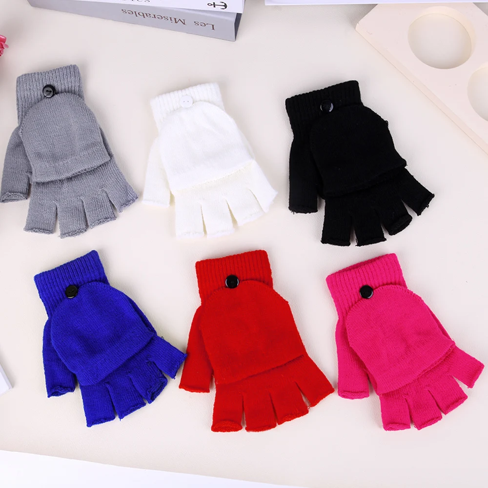 

1 Pairs Knitted Half Finger Gloves Flipped Cover Flip Men Women Fingerless Mittens Gloves Outdoor Hand Wrist Warmer