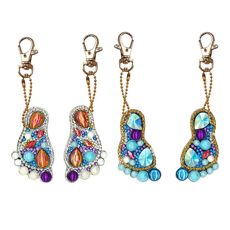 4pcs Feet 5 шт./компл. DIY полный дрель алмазов картина брелок крестик Love Heart с вышивкой крестиком, кольцо для ключей Подарочная Алмазная мозаика ремесло - Цвет: 4pcs Feet