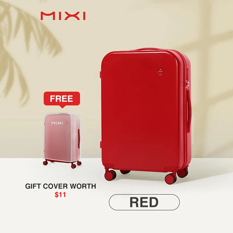 Mixi PC Men Women Luggage Suitcase Travel Trolley Case Mute Spinner Wheels Rolling Luggage Case TSA Lock Carry Ons M9236 - Цвет: Red