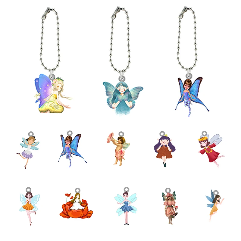 

Disney Fairies Keychains Butterfly Elf Pattern Shape Acrylic Bag Pendant Key Ring Accessory Girls High Quality Jewelrys XDS1031