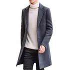 Новинка Осень-зима 2020, модный эксклюзивный однотонный повседневный деловой мужской длинный шерстяной тренчкотмужская серая Длинная шерстяная куртка