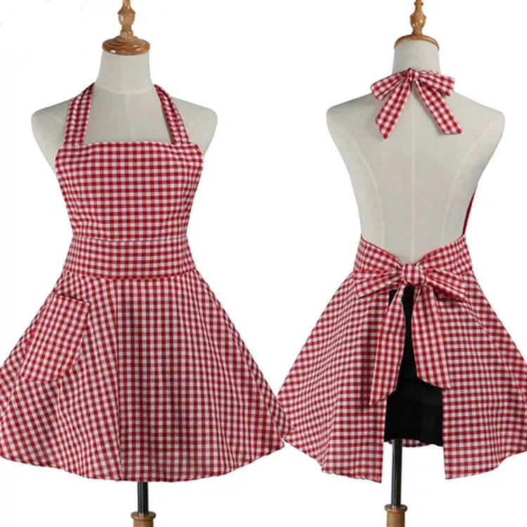 Женский милый клетчатый фартук в клетку для приготовления пищи костюм стиле
