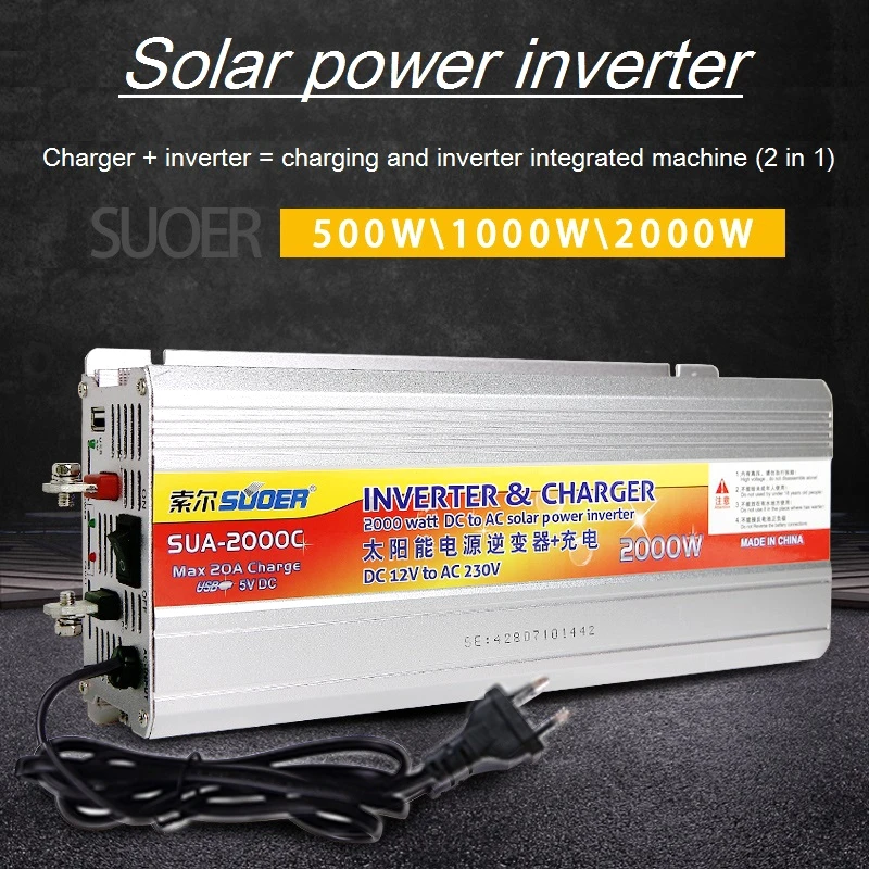 Inverter 12v 220v Hybrid Solar power inverter ladegerät Spannung Transformator USB 500W 1000W 2000W Konverter adapter hause