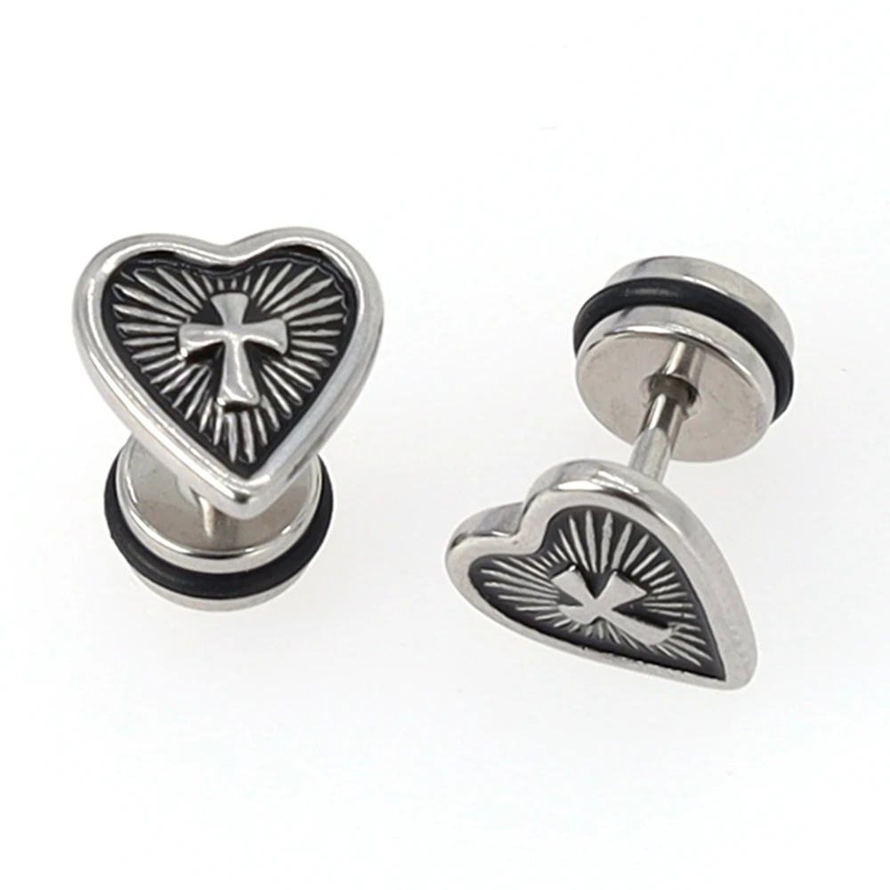 

Punk Stainless Steel Heart Stud Earrings Unisex Ear Piercing Jewelry Earrings Black Gold Color Corss Screw Back Earrings