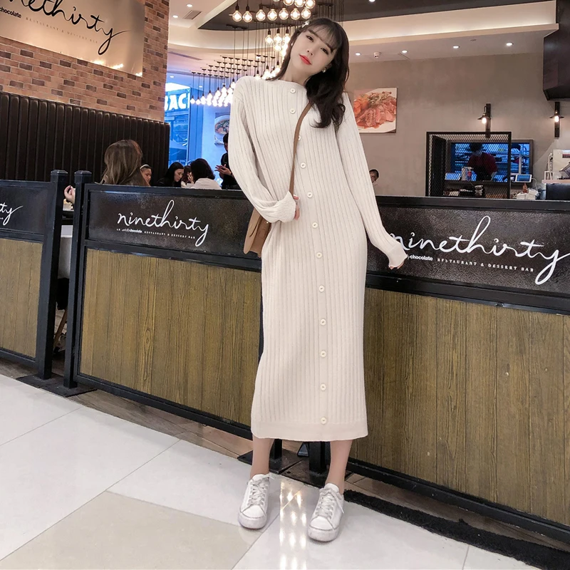 Женское трикотажное платье-свитер BGTEEVER прямое длинное платье в полоску с круглым