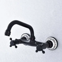 wall mounted bathroom kitchen sink faucet black bronze 360 swivel spout mixer tap dual cross handles levers lsf728