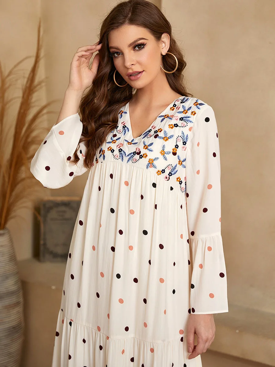 

Ramadan Turkey India Muslim Dress Abaya Duabi Arab Polka Dots Vestidos Moroccon Kaftan Islamic Clothing Jilbab Gown Robe 2021