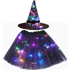 Женская и детская светящаяся шляпа ведьмы со светодиодной подсветильник кой и юбкой, реквизит для косплея волшебника, подарок на день рождения, новый год, Хэллоуин, Рождественский Костюм