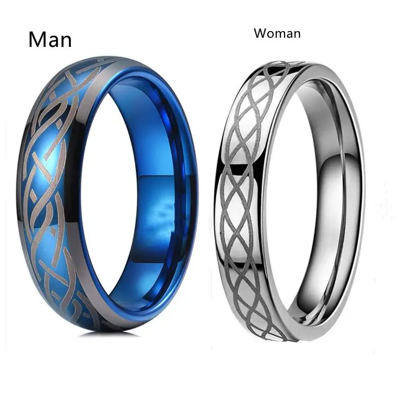 

Charm Couple Rings SIlver Romantic Female Rings Set Simple 4mm Wide Stainless Steel Men Blue Ring Wedding Band Jewelry